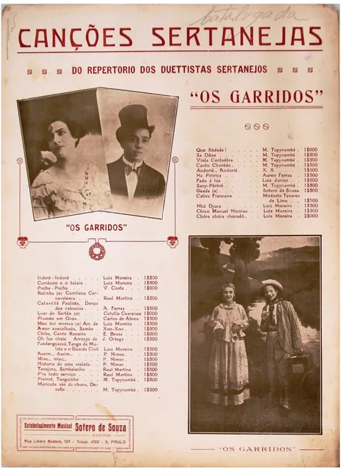 Fig. 1: Capa de partitura da série “Canções Sertanejas”, com repertório dos duetistas Os Garridos (Ed