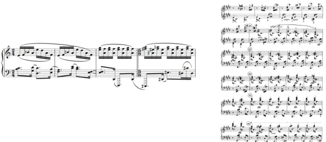 Fig. 2: Desenvolvimentos da Sonata das Rosas (c.30-33) à esquerda, comparados com   os da Sonata op