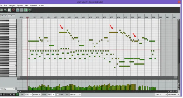 Fig. 3. DAW software screenshot focusing on dynamic balance, lesson 2 when the student is playing alone  (HAMOND, 2017: 258)