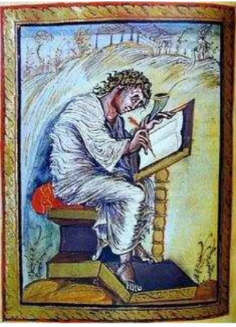 Figura  4:  Iluminura,  São  Mateus,  830  d.C.  de  um  evangelho  manuscrito,  provavelmente pintado em Reims; Biblioteca municipal, Épernay, França