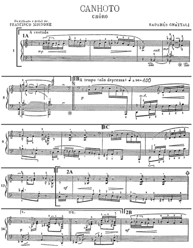 Fig. 2: Organização de UTrs na peça Canhoto de Radamés Gnattali (GNATTALI, 1958: 1, c