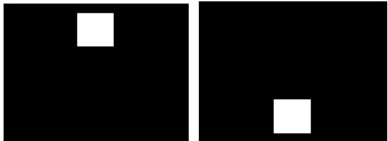 Figura  11.  Duas  telas  do  Go/no-Go  Task,  com  o  estímulo-alvo  (à  esquerda)  e  com o não-alvo (à direita)