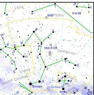 Figura 10: Constelação de Centaurus. No centro, a radiofonte conhecida como Centaurus A, NGC5128