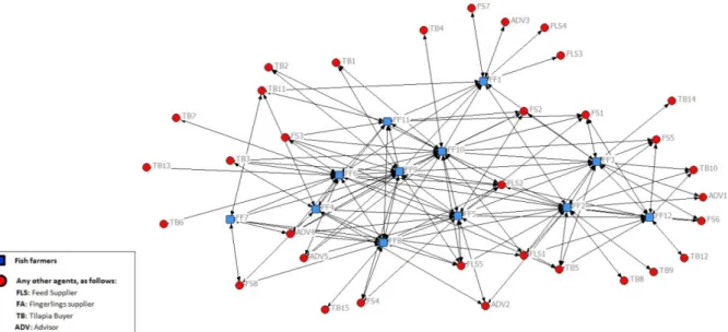 Figure 2 shows the complete network of relationships, i.e., fish farmers and other agents.
