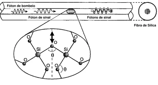 Figura 7 - Demonstração gráfica da amplificação por espalhamento Raman estimulado em uma fibra  óptica de sílica