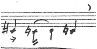 Fig. 5: Compasso 1, notas externas Dó# e Dó com hastes para cima, e notas internas Ré e Dó com  haste para baixo