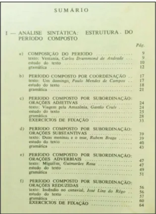 Figura 4- Sumário do livro didático Português através de textos, de Magda Soares, 1970