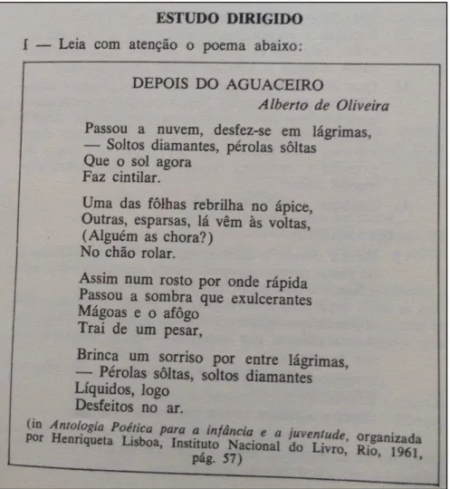 Figura 9: Poema de Alberto de Oliveira, retirado do livro Português através de textos para 3ª  série ginasial, de Magda Soares