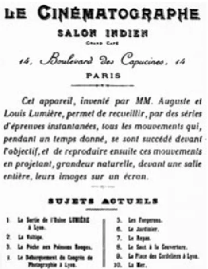 Figura 3: A primeira programação de exibição do Cinematógrafo, no Grand Café, em Paris