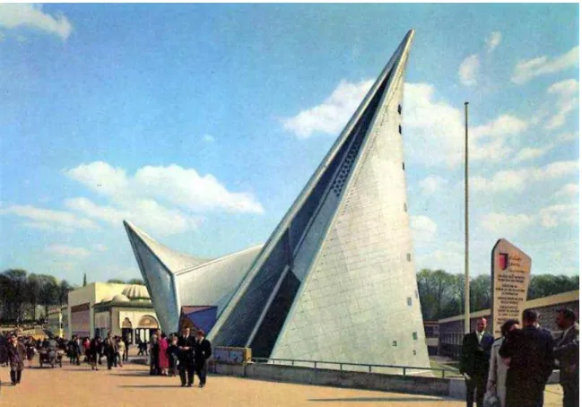 Figura 1: O Pavilhão Philips na Feira Mundial de Bruxelas em 1958  Fonte: Treib (1996, p
