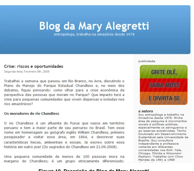 Figura 10. Descrição do Blog da Mary Alegretti 
