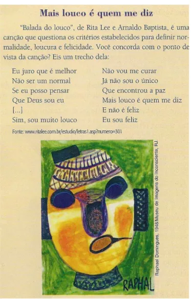 Figura 9: Letra da canção Balada do louco de Rita Lee e Arnaldo Baptista  Fonte: Cereja e Magalhães (2010, p