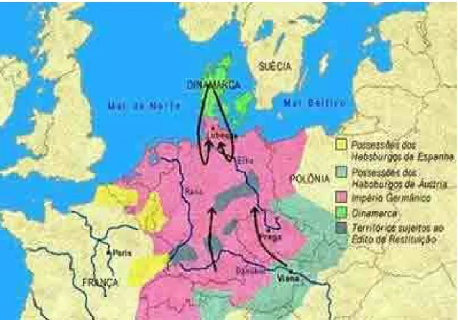 FIGURA 3: Guerra dos Trinta Anos  –  Envolvimento da Dinamarca e Áustria no Conflito.  