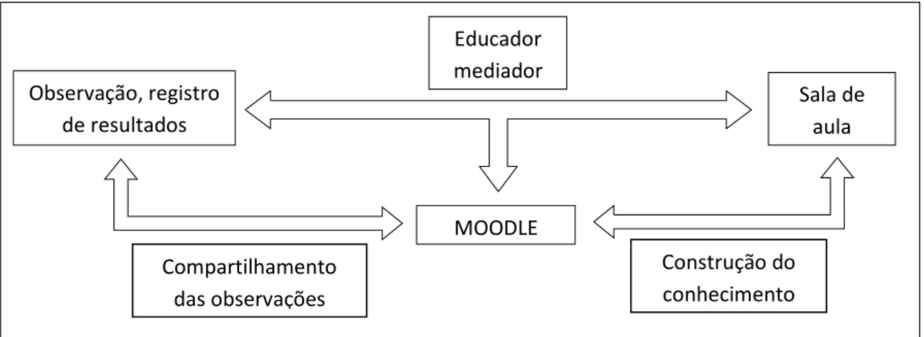 Figura 9 – Esquema representativo do processo de ensino-aprendizagem baseado em investigação laboratorial,  sala de aula e ambientes virtuais de socialização