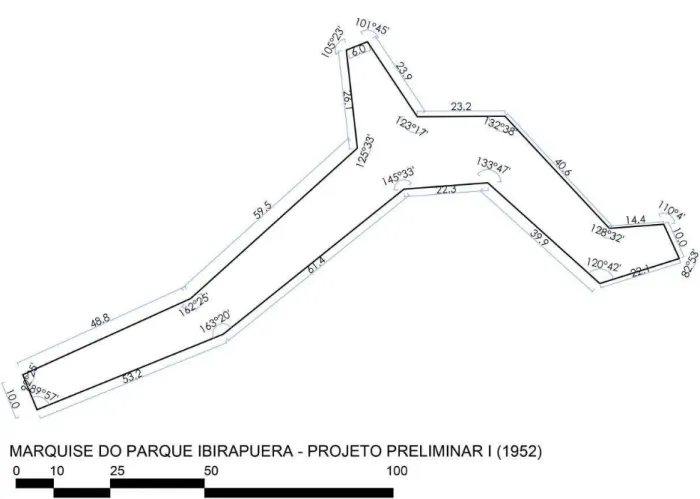 Figura 3.25 – Geometria do projeto preliminar I da Marquise (1952). Fonte: Breno Veiga, 2016.