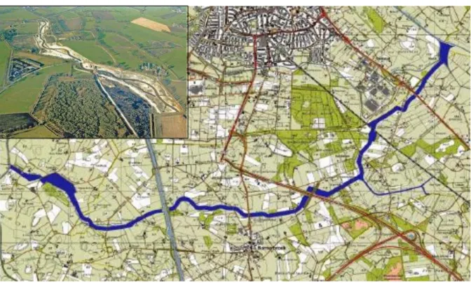 Figure 2. First stretch of Breakthrough brook (inset), and map of the middle stretch of the Breakthrough  channel in 1999 (reproduced with permission, Arcadis Heidemij Advies)