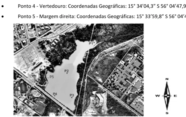Figura 1- Pontos de amostragens da Lagoa Paiaguás- Cuiabá Mato Grosso  Fonte: SEMA (2007) adaptado por Costa (2011)