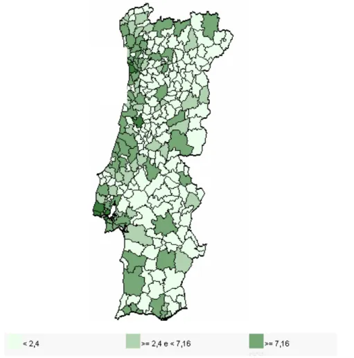 Figura 3: Distribuição dos estabelecimentos de Ensino Secundário (Público e Privado) em Portugal  Continental em 2004 10 