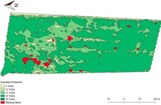 Figure 5. Property A—seeding failure and production estimation map based on NDVI indexes.