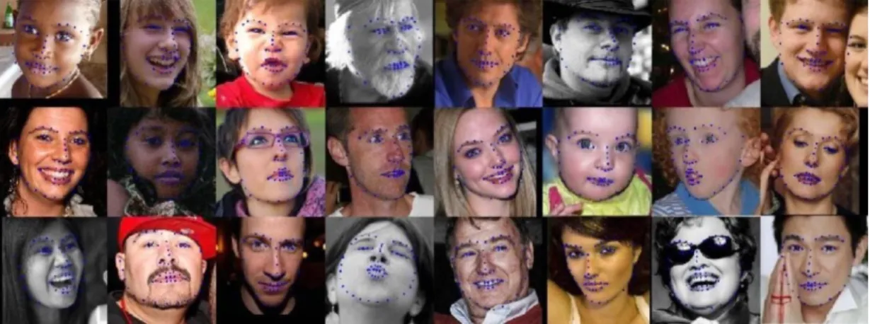 Figure 3.5: Output of coarse-to-fine convolutional network cascade model – (Database: 300-W (300 faces in  wild) Key point detected: 68 Image / video: Images Only)   