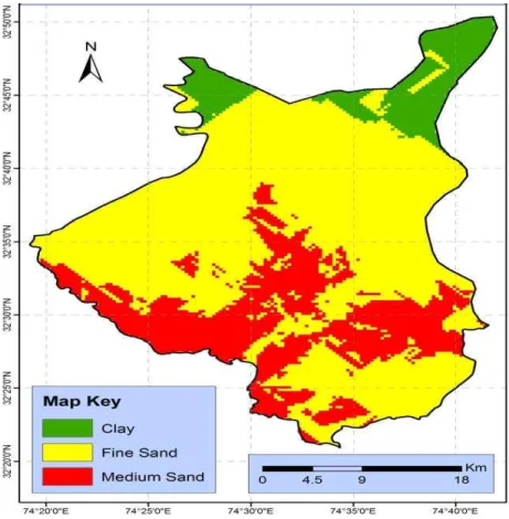 Fig. 8 Spatial distribution of aquifer materials in the Sialkot area. 