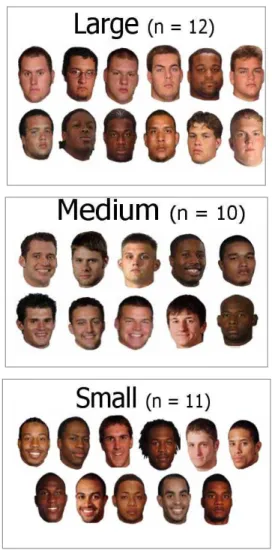 Figure 4.  Study 3: Headshots of three sizes of football players sampled from websites of  the teams in the 2005 Western Athletic Conference 