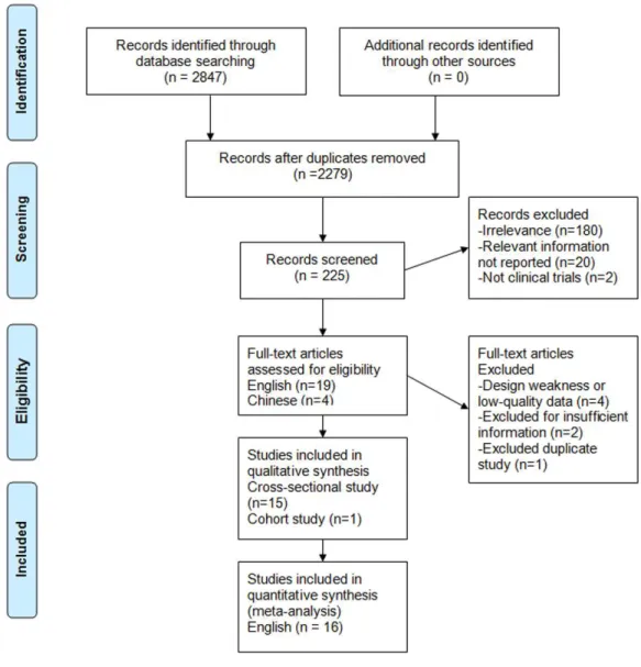 Figure 1 Search strategy and flow of information relative to the meta-analysis.