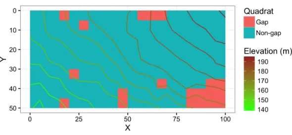 Figure 1 Map showing the study site. Gap denotes the gap quadrats created, expanded, or affected by the mass mortality of oak trees