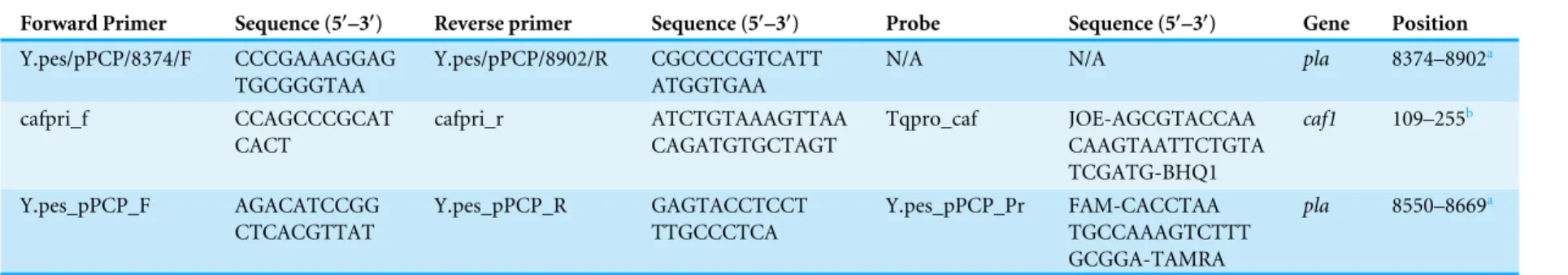 Table 3 Y. pestis specific primers for standard end-point PCR and real-time PCR.