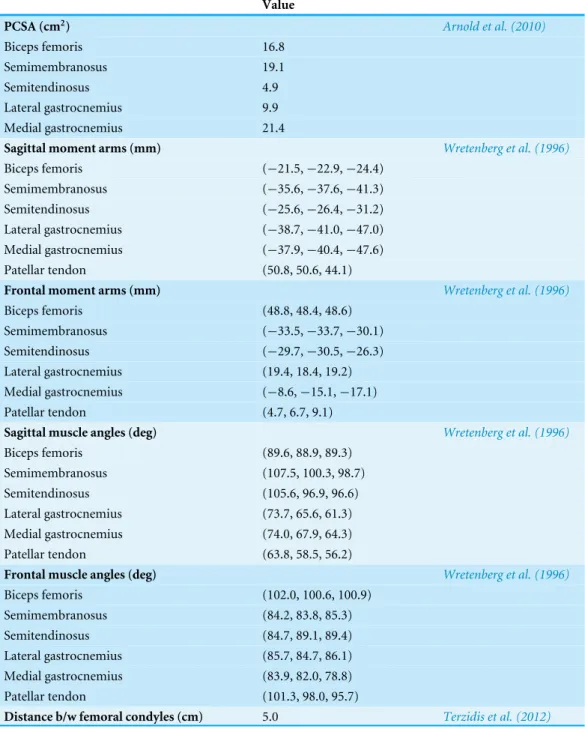Table 1 Medial joint contact force model parameters. PCSA is physiological cross-sectional areas