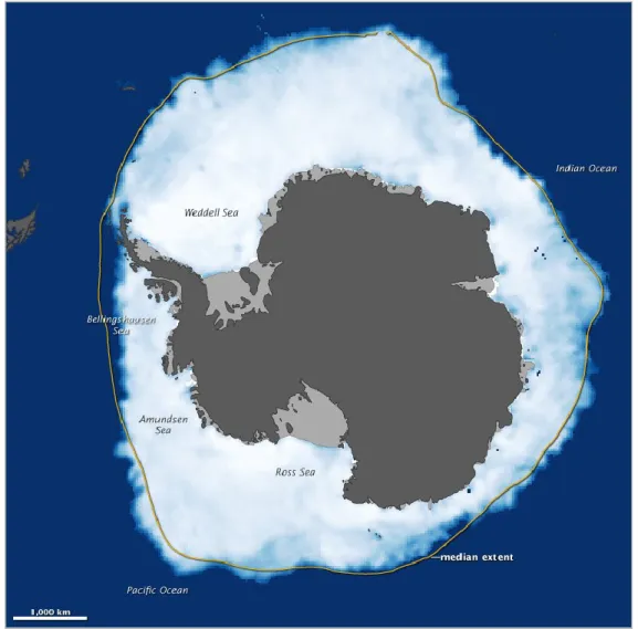 Figura 1.3 – Formação de gelo em torno da Antártida no inverno 