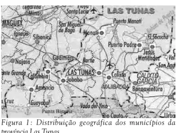 Figura 1: Distribuição geográfica dos municípios da província Las Tunas.