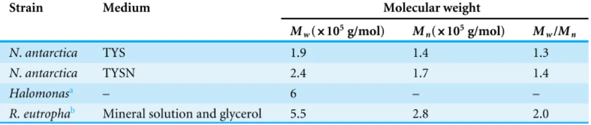 Table 1 Molecular weights of PHB synthesized by N. antarctica and other producers.