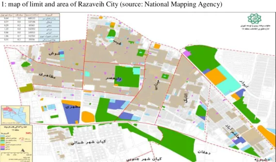Figure 1: map of limit and area of Razaveih City (source: National Mapping Agency) 