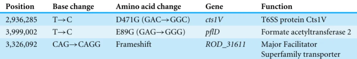 Table 1 SNPs and indels that differ between the bioluminescent C. rodentium derivative ICC180 and its parent strain ICC169