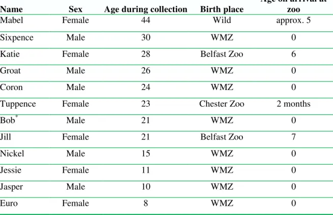 Table 1. A summary of the Welsh Mountain Zoo chimpanzee group. 