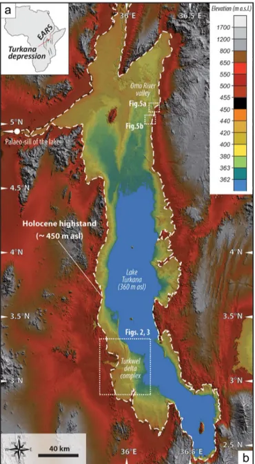 Figure 1. Location maps. (a) Lake Turkana basin in the East African Rift system (EARS)
