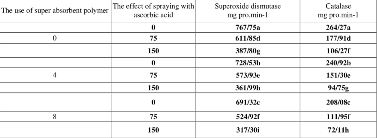 Table 2 comparisonof the average of the effects of spraying with ascorbic acid and superabsorbent polymers   Catalase 