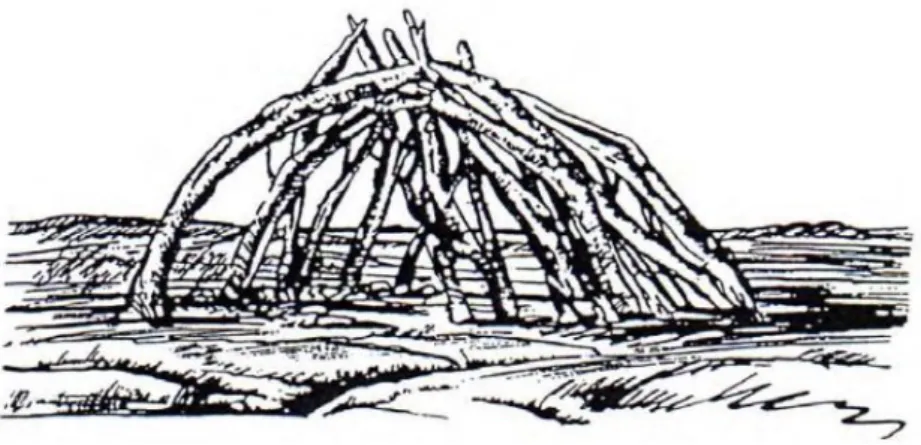 Fig. 1.2 – Casa em madeira (4500 A.C.) (Kuklík, 2008) 