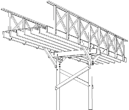Fig. 5.4 – Desenho tridimensional de um módulo da estrutura, com destaque para a vista superior da ponte