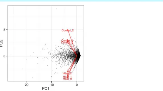 Figure 3 PCA plot for triplicates of each heat treatment. All three samples of each heat treatment, 37 and 46  C are clustered together, indicating good replication among samples