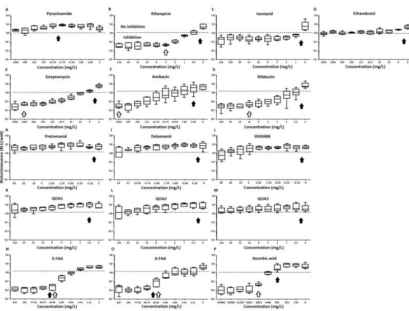 Figure 3 The relative effect of clinically-used and experimental compounds on M. tuberculosis BSG001 pellicles