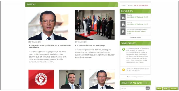 Figura 2 - Website do Partido Socialista: notícias, agenda, compromisso e newsletter 
