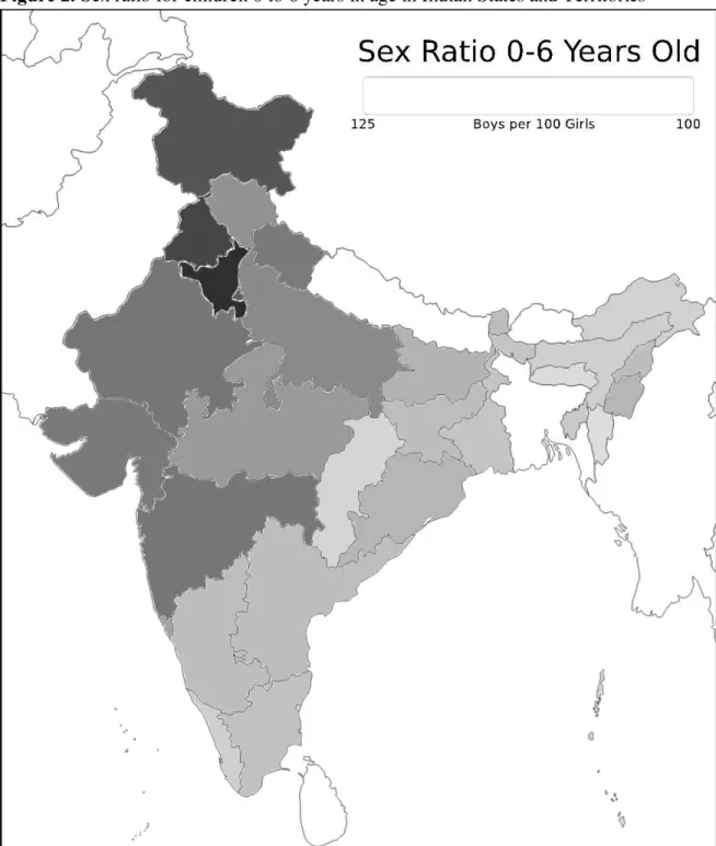 Figure 2. Sex ratio for children 0 to 6 years in age in Indian States and Territories 