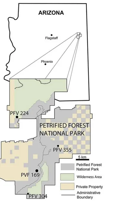 Figure 1 Map of Petrified Forest National Park showing relevant vertebrate fossil localities