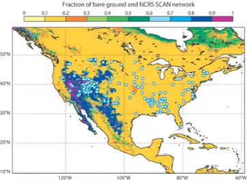 Fig. 1. Location of the different in situ soil moisture stations used in this study (blue circles); the stations belong to the NRCS-SCAN network (United States)