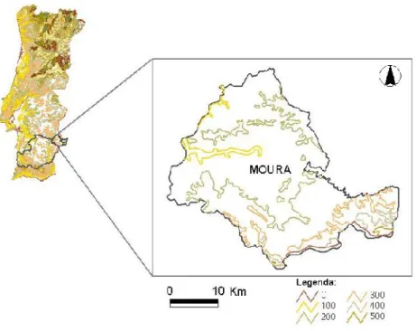 Figura 3.2: Altimetria do concelho de Moura (FONTE: Atlas do Ambiente digital, 2006)