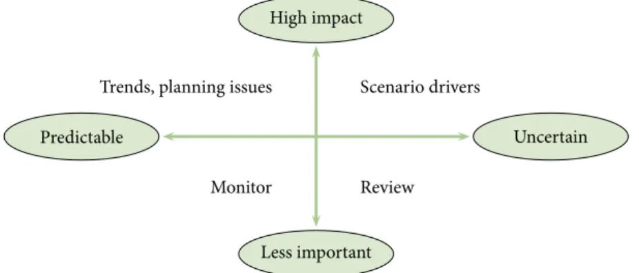 figure 1 Matrix of the Scenario Impact/Uncertainties (adapted from Ringland and Young 2006)