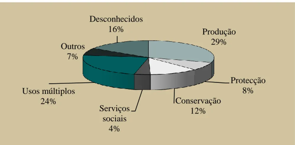 Figura 2.9: Funções das florestas no mundo, em 2010 (%)