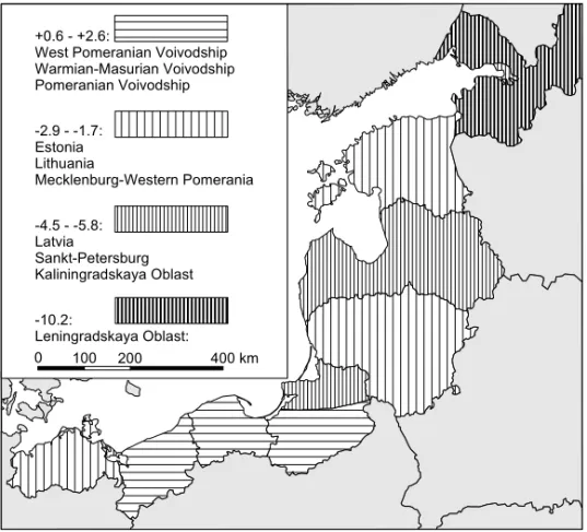 Fig. 5. Similarities in natural increase changes in the years 2002—2011. 